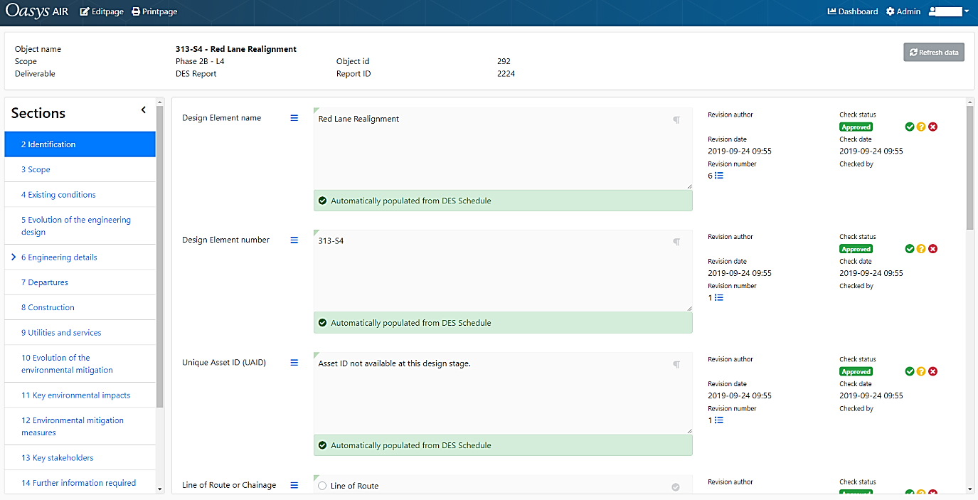 Screenshot of a report content management section