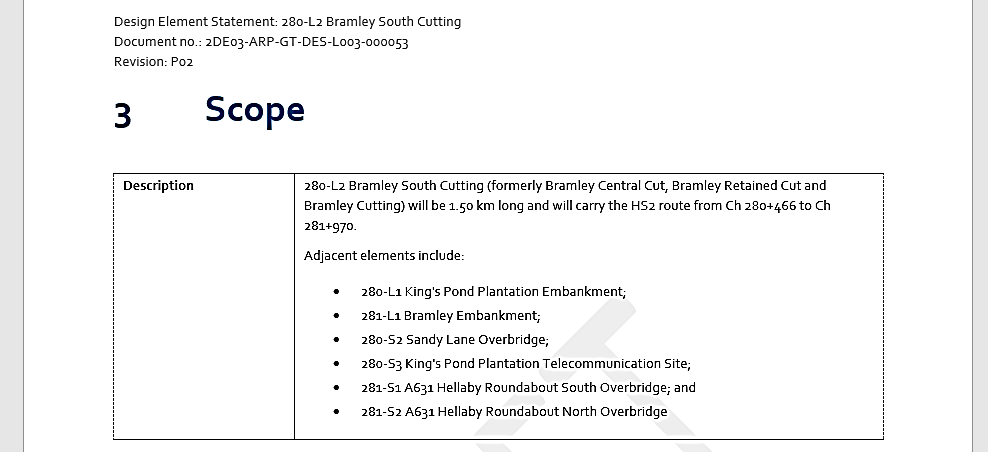 Screenshot of completed Section 3 scope report output