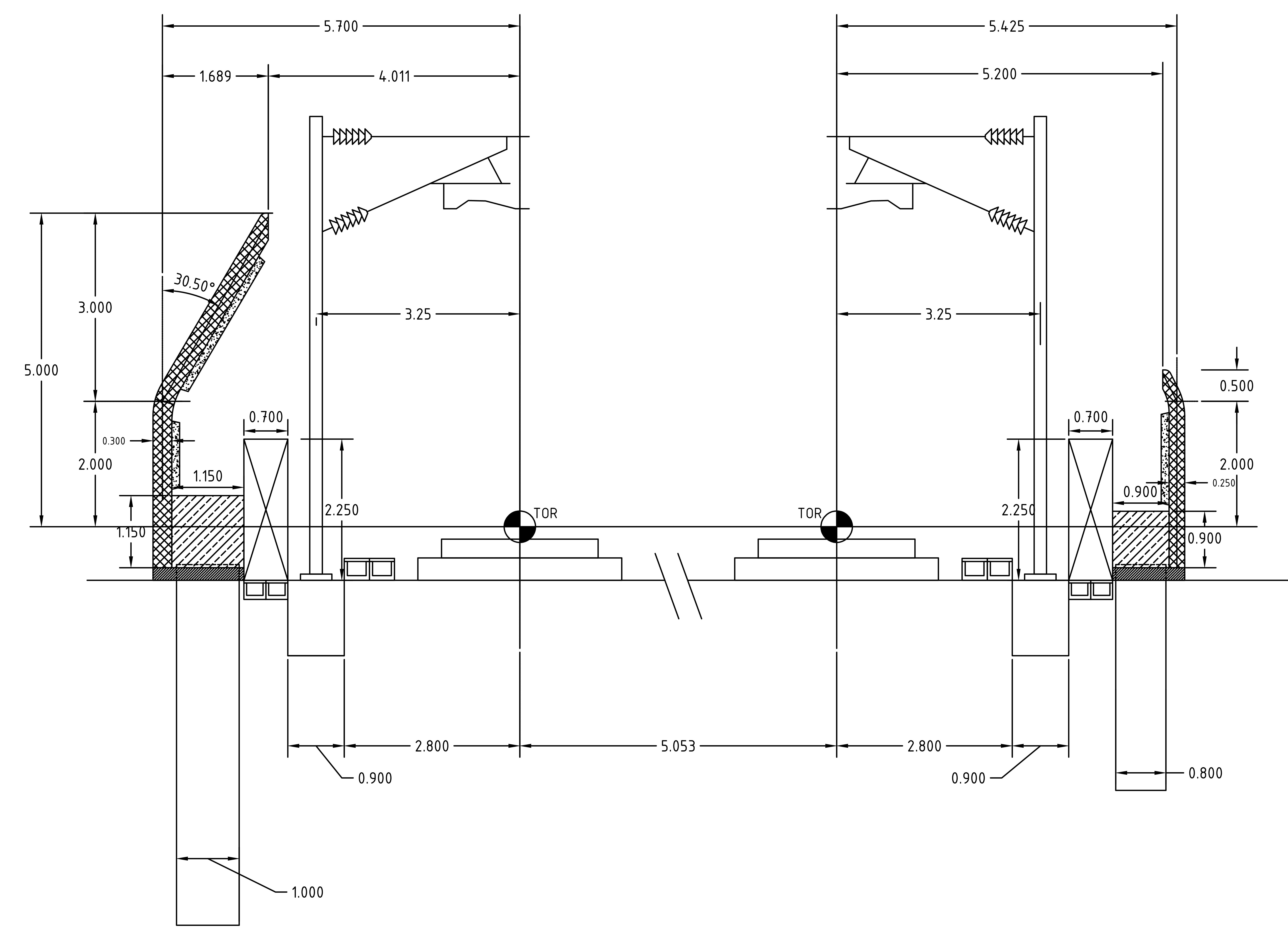 Diagram of a section of track at West Ruislip showing the cranked noise barrier