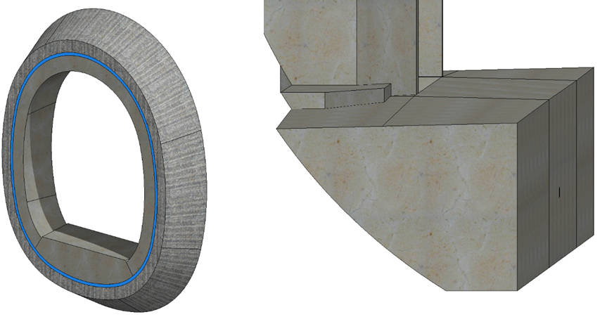 Picture of cross passage collar transition and TBM walkway transition at door frame