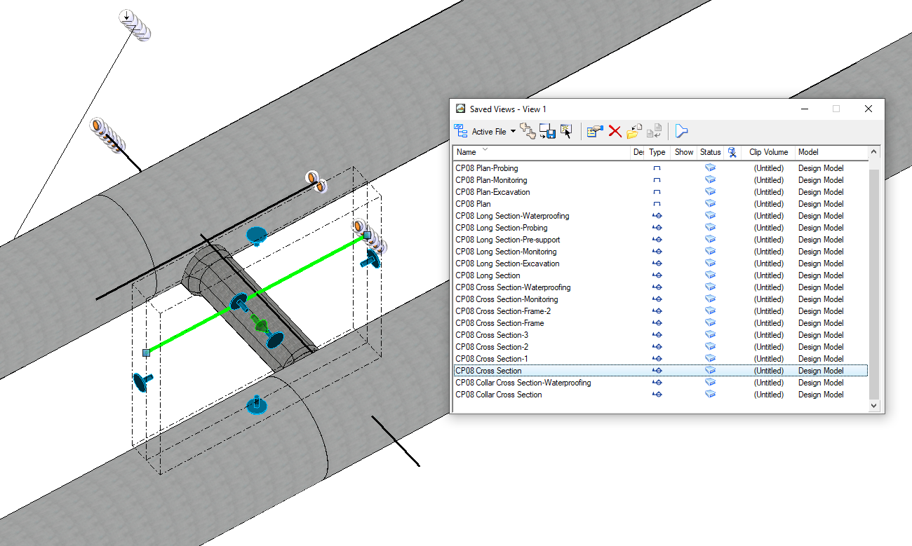 Diagram of a 3D model of a CP cross section with a highlighted D-view displayed in a small window 