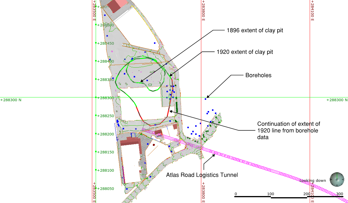 Plan showing the lateral extent of the historical clay pit