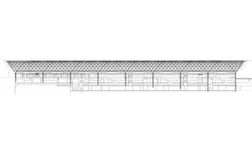 Drawing of the long section through the building