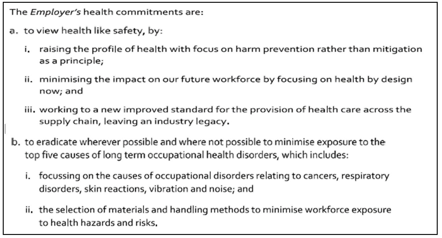 Extract showing two of the employer health commitments from HS2 Works Information on Health