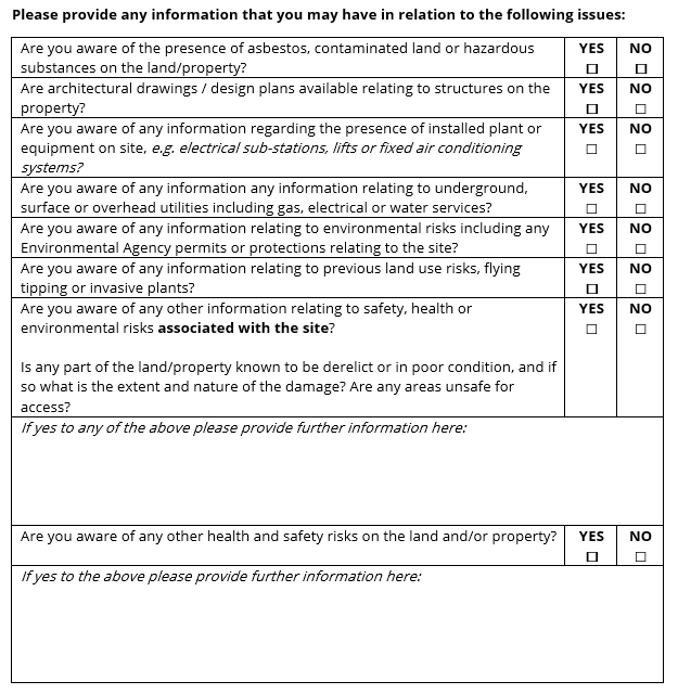 Example of the HSSE pre -construction information questionnaire