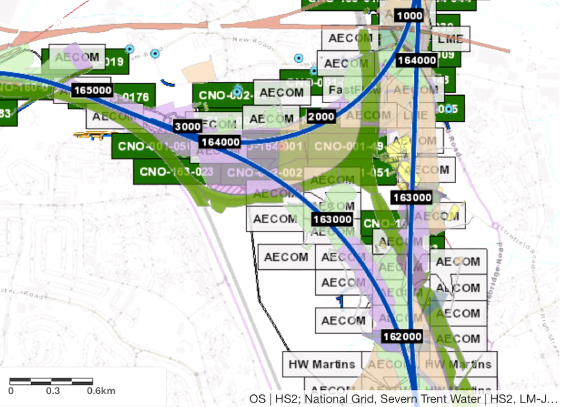 Image of GIS viewer showing HS2 line of route 