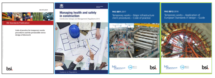 Front covers of the 4 temporary works design industry code of practices
