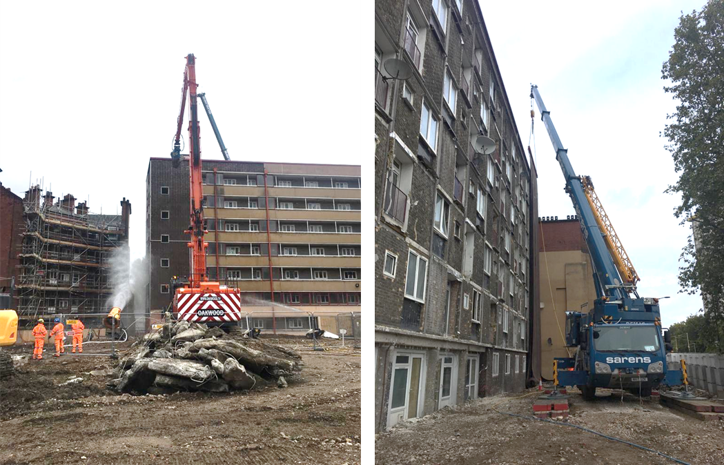 Pictures of a demolition curtain test run on two sites 