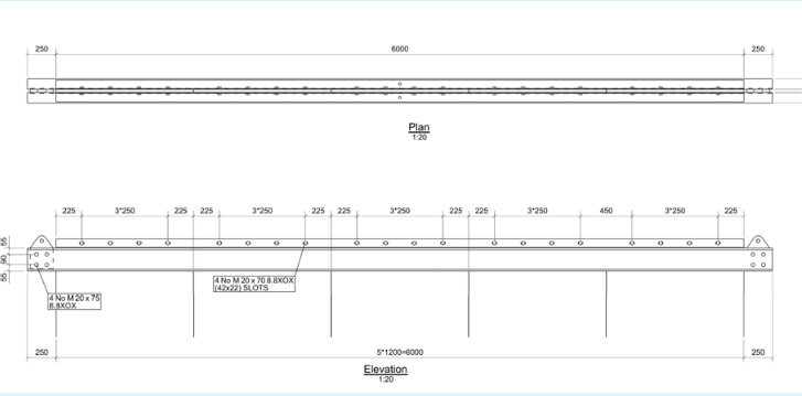 Diagram of the plan and elevation view of the Steel Beam