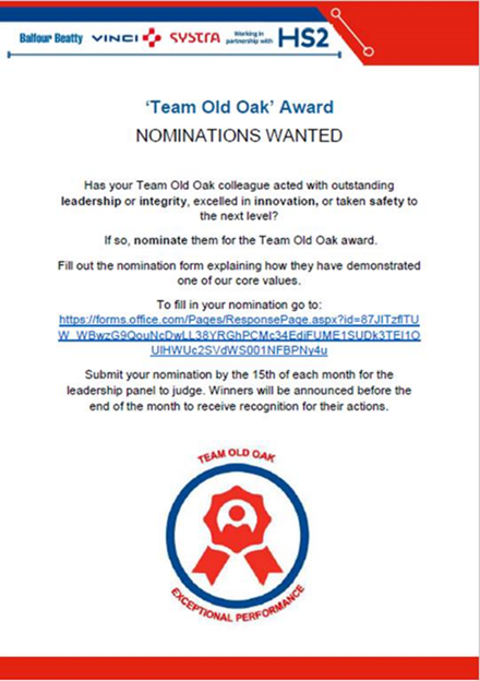 Picture of email calling for Team Old Oak Nominations