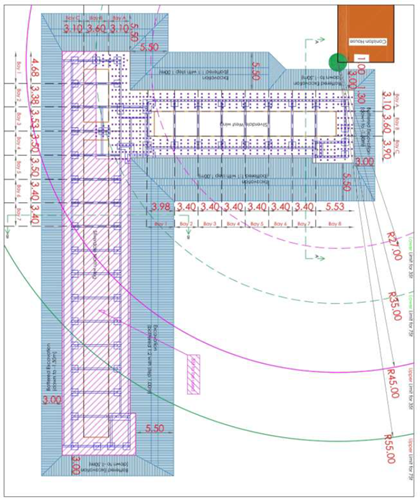 Diagram showing noise and vibration limits for 35 tonne and 75 tonne machines in Silverdale building