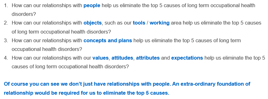 Screenshot showing the 5 key discussion points exploring the concept of relationships 