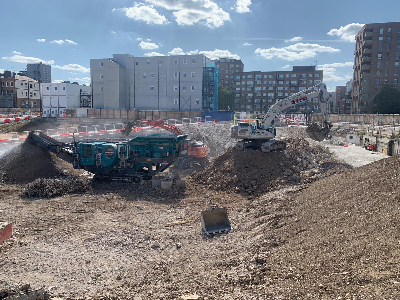 A picture of demolition arisings being crushed as part of the concrete crushing operation that took place on the  EWC project 