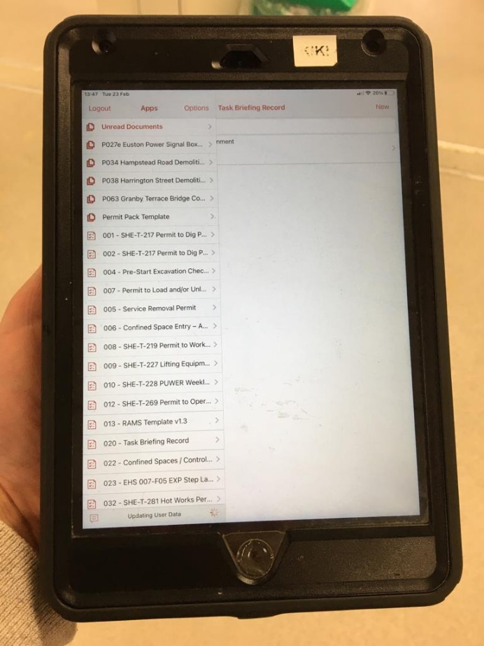 A picture showing AppCAn software on an iPad