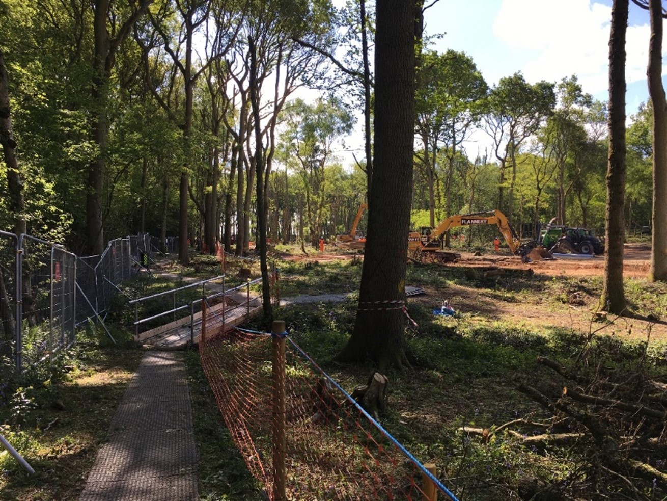 A picture showing the pedestrian walkways during soil translocation at Broadwells Wood 