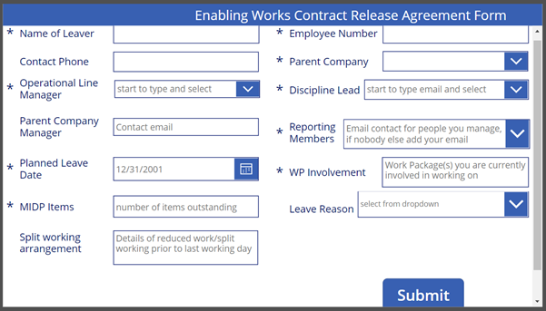 Image of a digital agreement release form for a leaver 