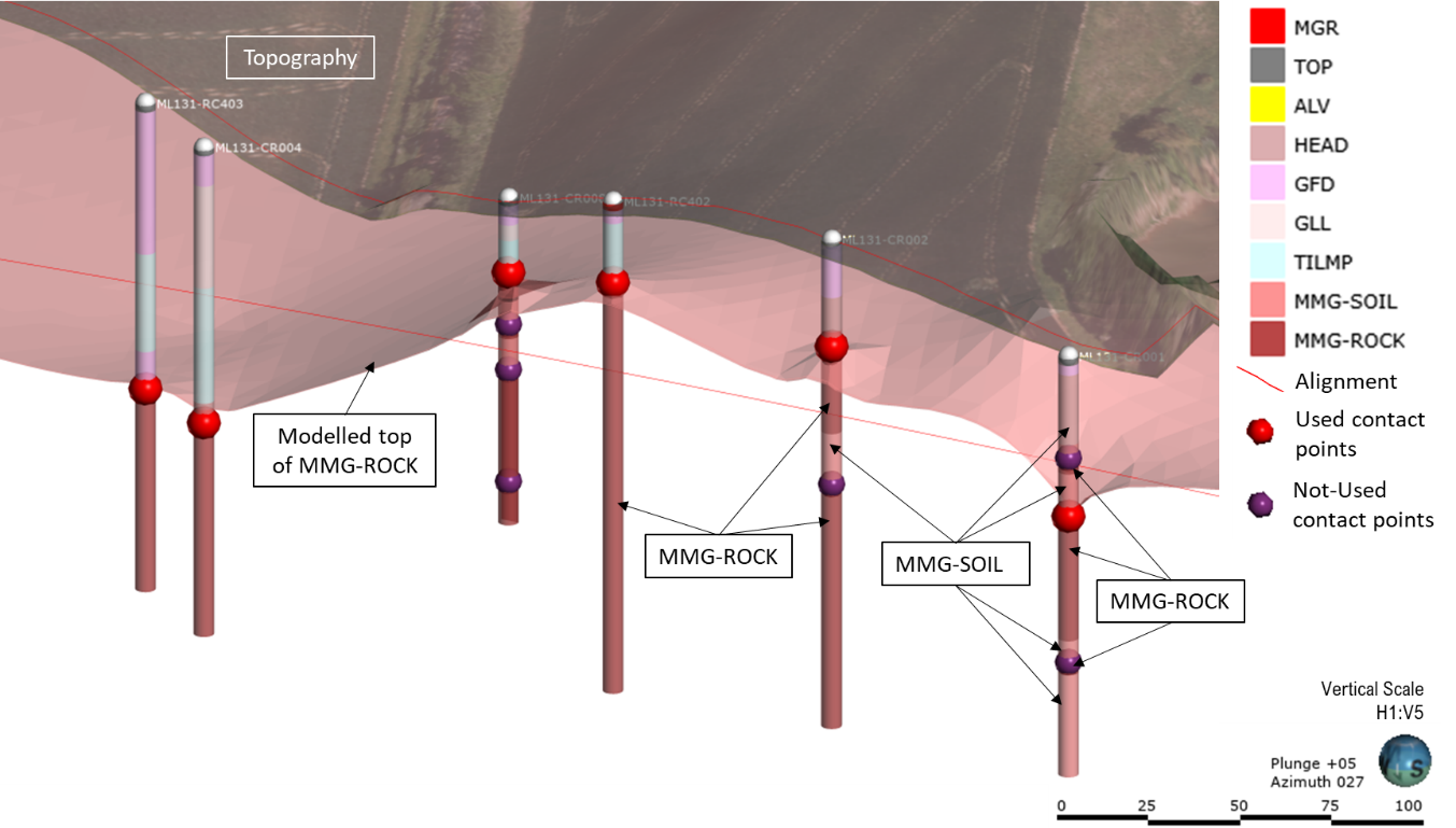 Image of application of engineering judgement in development of the interfaces between Mercia Mudstone soil and rock for Offchurch cutting