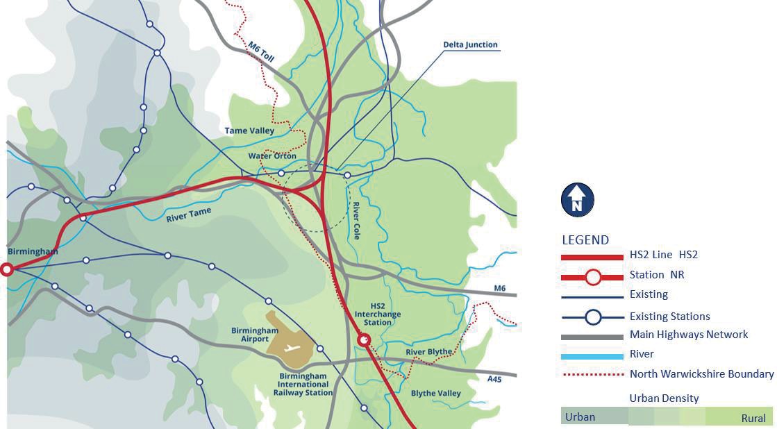 Map of HS2 Route to Birmingham (Including the Delta Junction)