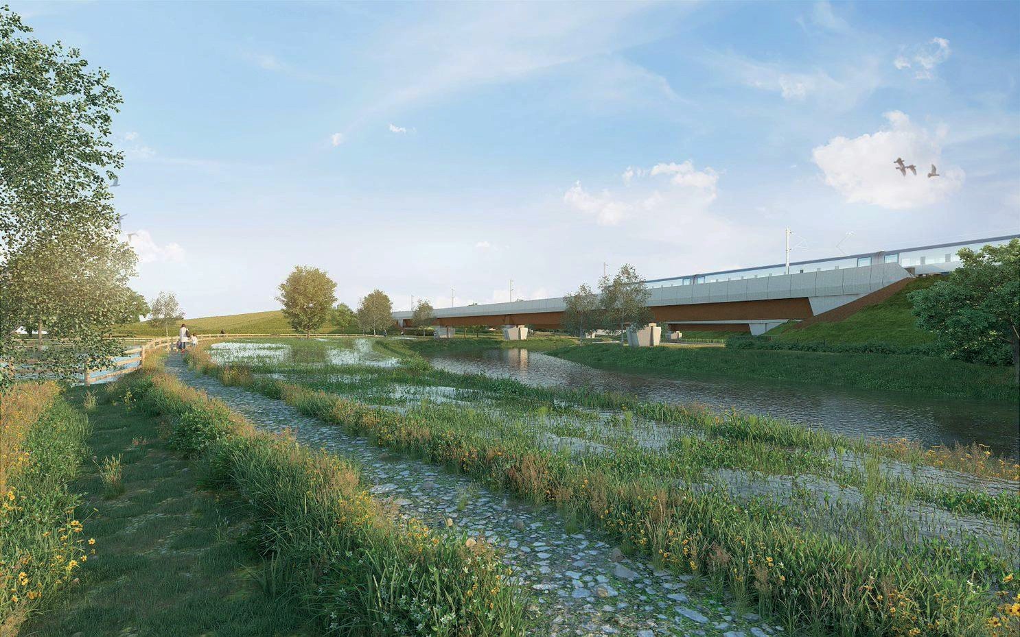 An artists impression of the River Cole and replacement flood storage design