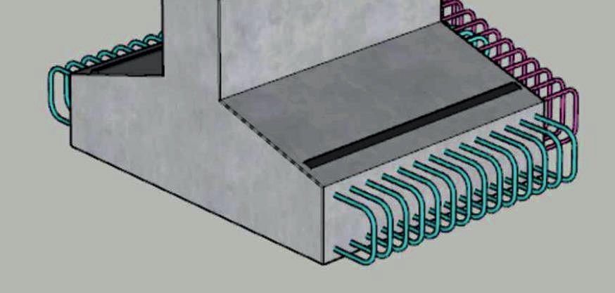 Diagram of Isometric view of central wall footing with loop-to-loop connection rebar.