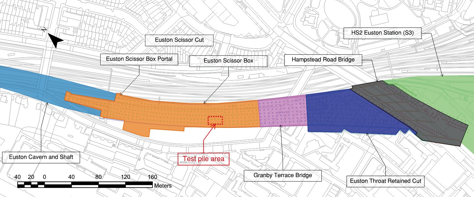 A plan showing extent of contract piles and preliminary test pile area