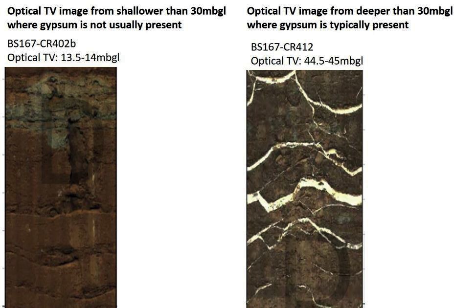 Optical televiewer images from BS167-CR412 showing void formation in MMG Sidmouth Formation. 