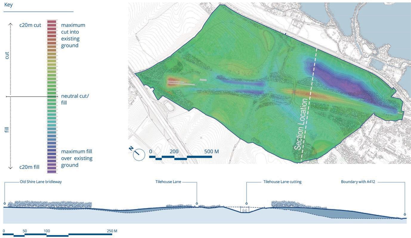 Map showing cut/fill levels compared with pre-mobilisation ground levels