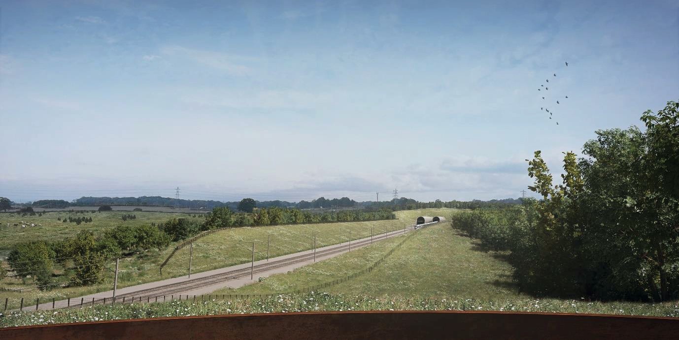 Visualisation - view of the CVWS looking north west from the Tilehouse Lane viewing area – year 15