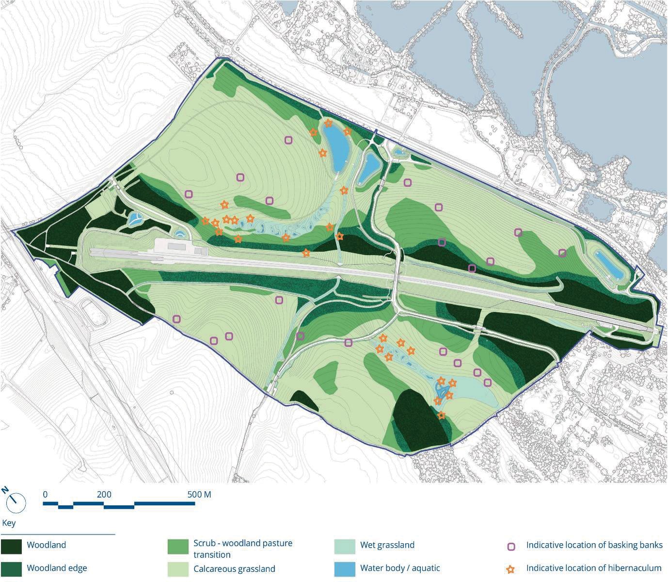 Masterplan showing indicative locations of habitat features