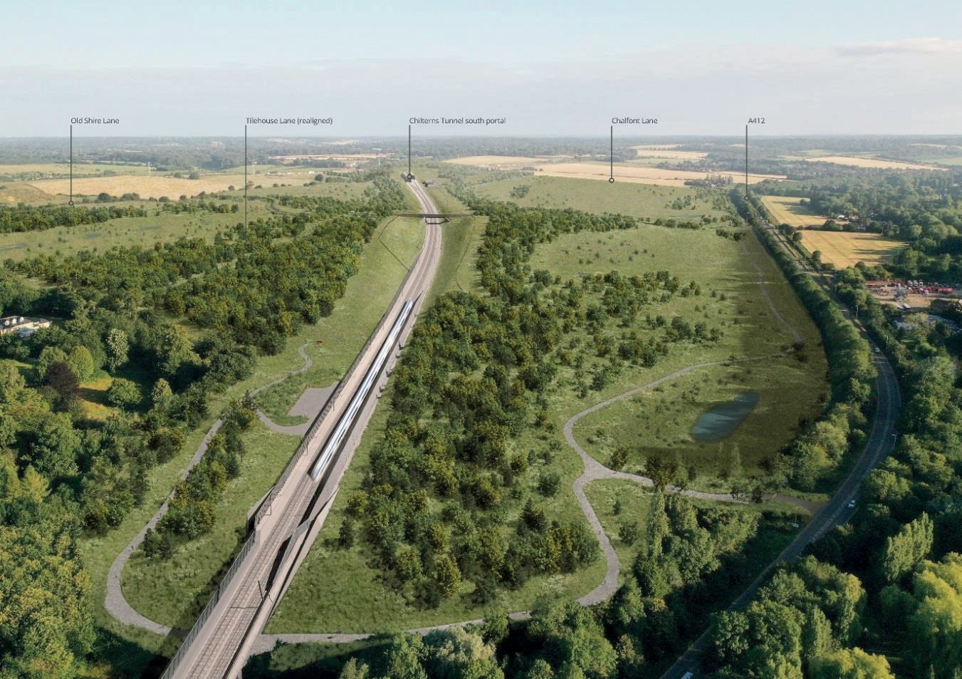 Visualisation - elevated view of the CVWS looking north west over the CVV North Embankment – year 15