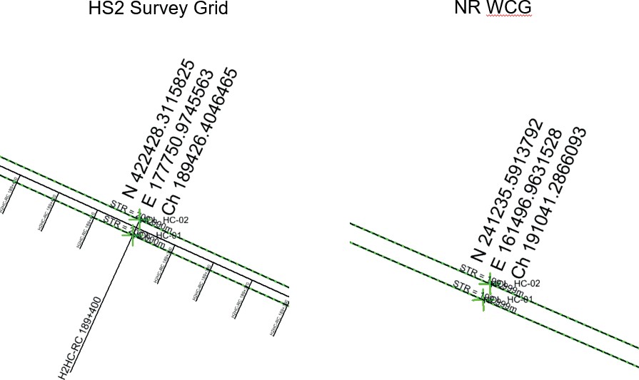 Image of chainage discrepancy between alignment designs