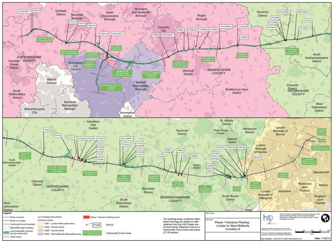 Map showing locations of advanced planting and environmental mitigation works.