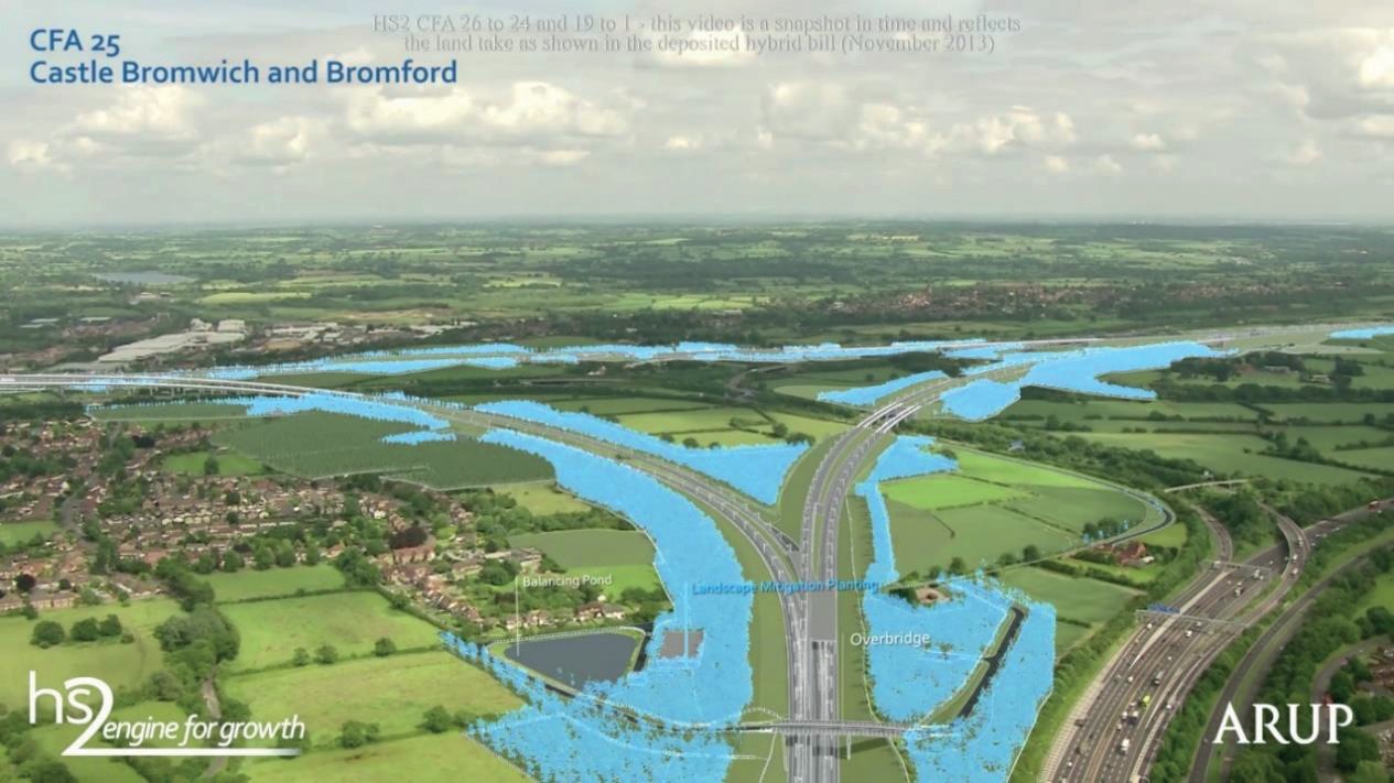 Image showing the extent of the likely landscape treatment near Water Orton in the Midlands.