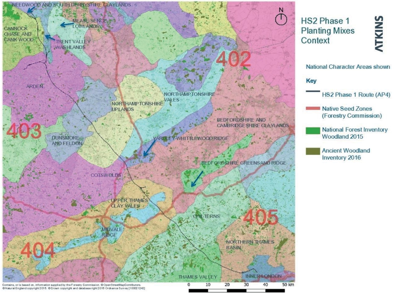 Map of Phase One HS2 route overlaid on the National Character Areas map.