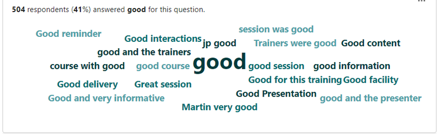 Screenshot of words manually entered by attendees showing feedback on the session 