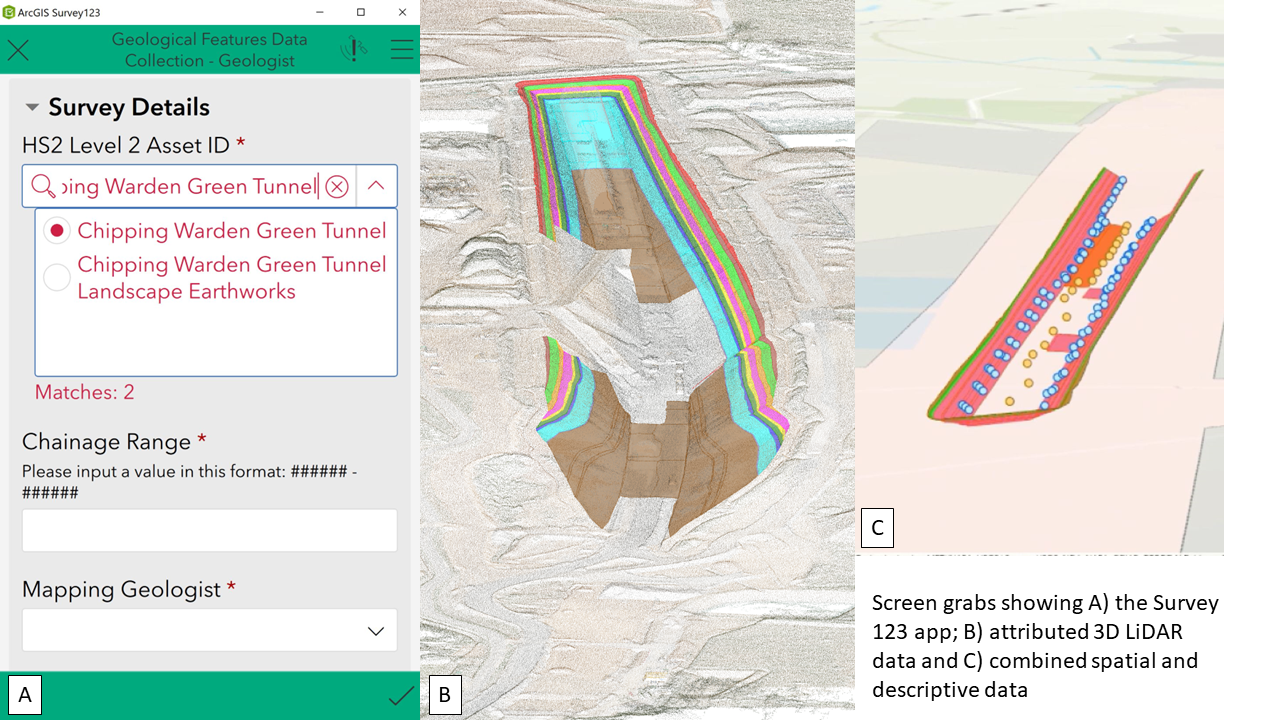  Display screenshots of software utilised within the digital geo-data workflow.