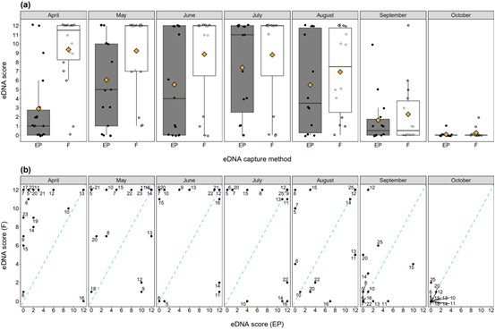 Diagram of eDNA scores and capture methods