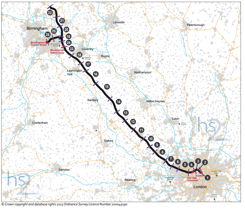 A map with showing community areas along the Phase One route