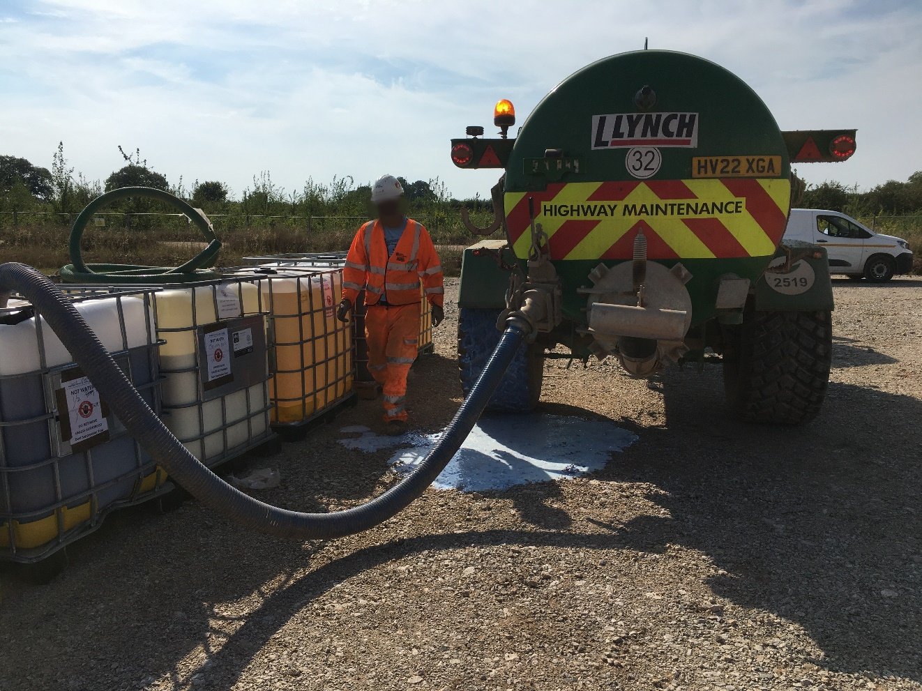 Bowser truck being filled with dust suppression product 