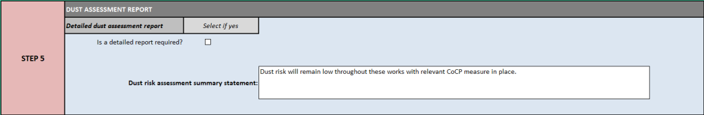 Table of risk assessment summary