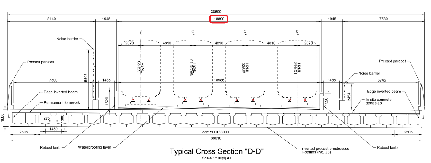 A cross section plan of a motorway north viadcut