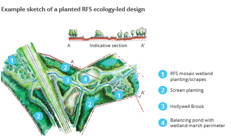 A diagram of an  ecological floodplain storage