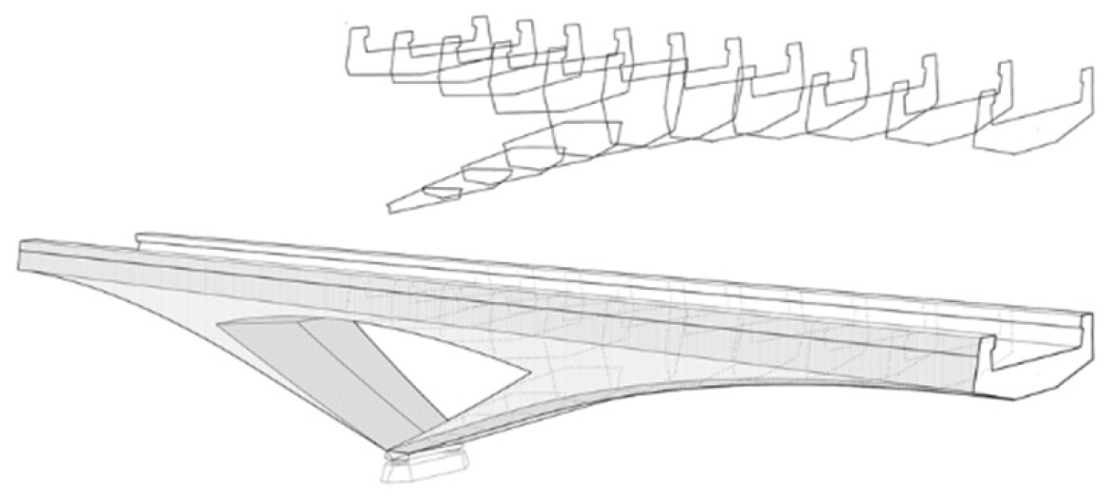 Drawing of triangular cells of the main span crossing the water bodies