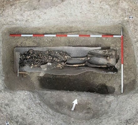 Picture of Roman period burial in a lead coffin at Wellwick Farm, Buckinghamshire