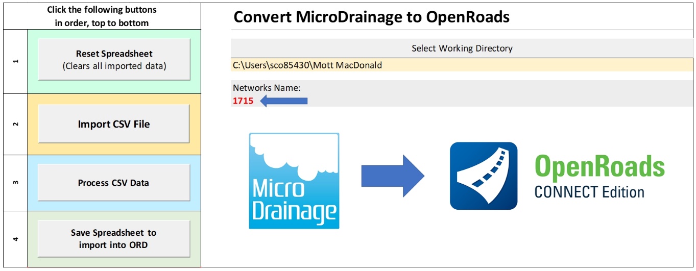 Picture of VBA tool to convert from MicroDrainage to OpenRoads