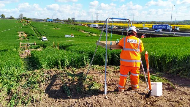 Picture of test pitting adjacent to the M25, Hertfordshire
