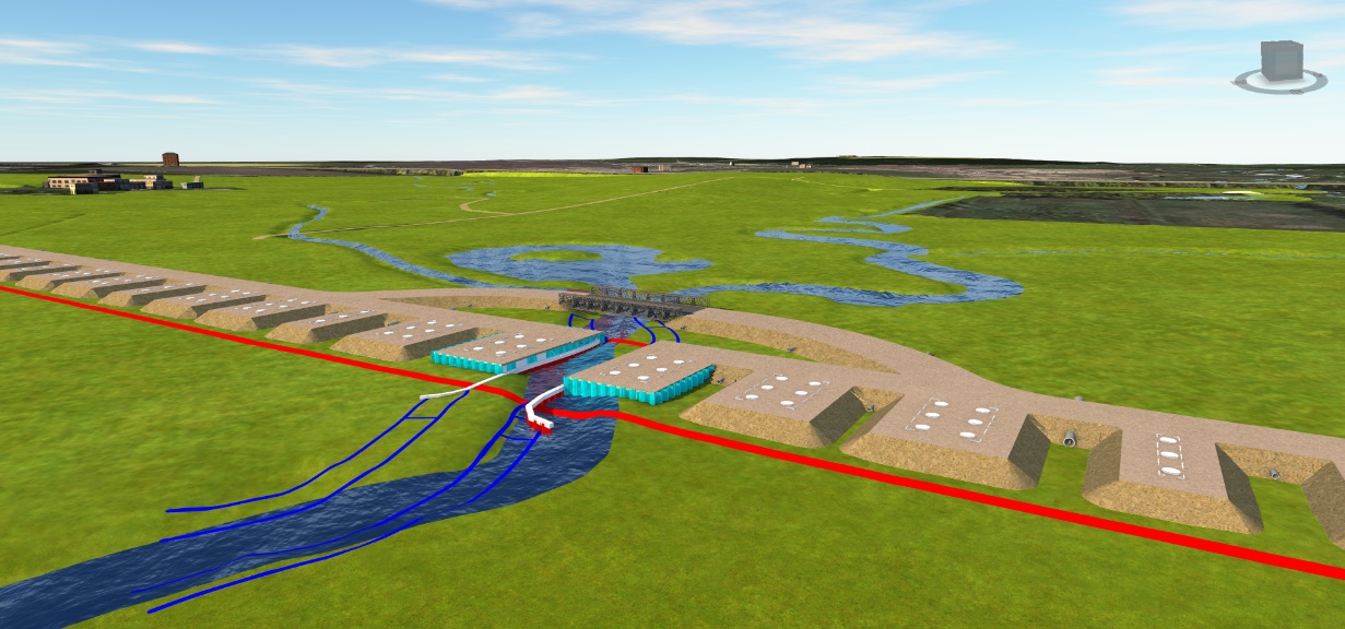 Picture of 3D view highlighting temporary and permanent river works