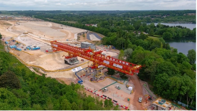 Figure 5 - Align’s Launch Girder, used to install the 1000 segments that make up the Colne Valley Viaduct. The launch girder is 160m long and weighs 700 tonnes.